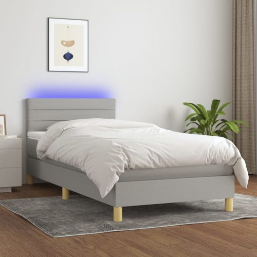 Krevet box spring s madracem LED svjetlosivi 90x190 cm tkanina