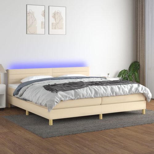 Krevet box spring s madracem LED krem 200x200 cm od tkanine