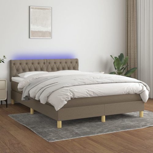 Krevet box spring s madracem LED smeđesivi 140x200 cm tkanina