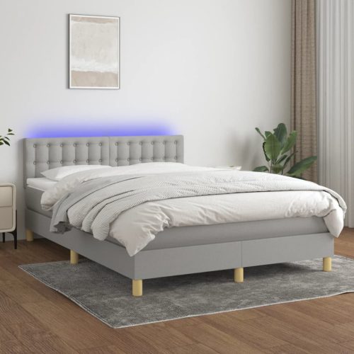 Krevet box spring s madracem LED svjetlosivi 140x190 cm tkanina