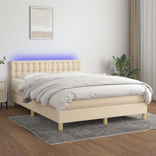 Krevet box spring s madracem LED krem 140x190 cm od tkanine