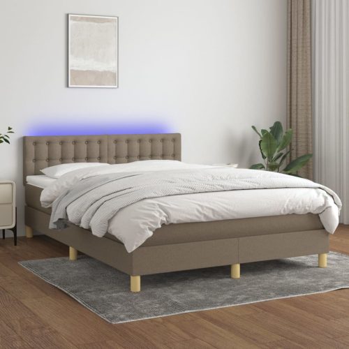 Krevet box spring s madracem LED smeđesivi 140x200 cm tkanina