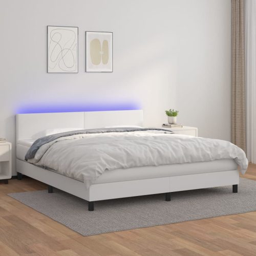 Krevet box spring s madracem LED bijeli 160x200 cm umjetna koža