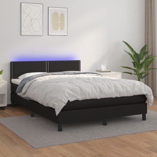 Krevet box spring s madracem LED crni 140x200cm od umjetne kože