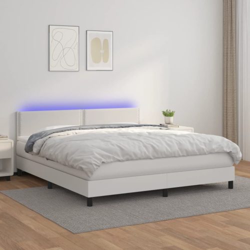 Krevet box spring s madracem LED bijeli 180x200 cm umjetna koža