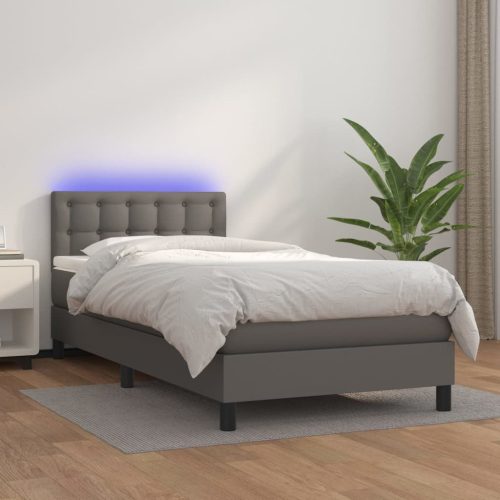 Krevet box spring s madracem LED sivi 90x190 cm od umjetne kože