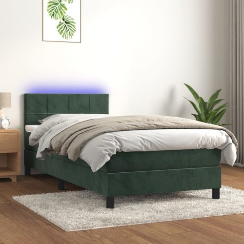 Krevet box spring s madracem LED tamnozeleni 80 x 200 cm baršun