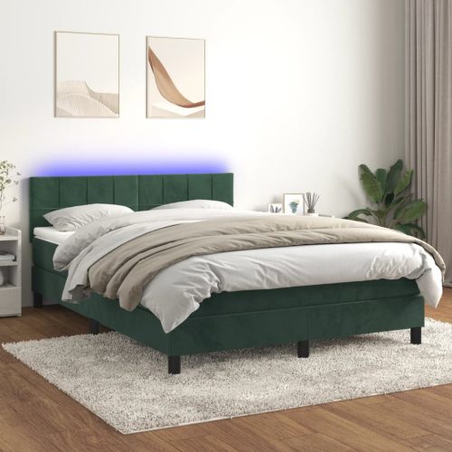 Krevet box spring s madracem LED tamnozeleni 140x200 cm baršun