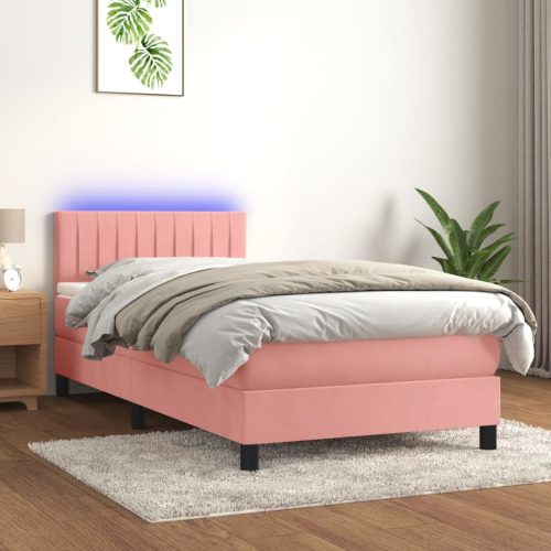 Krevet box spring s madracem LED ružičasti 100x200cm baršunasti