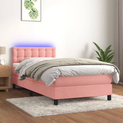 Krevet box spring s madracem LED ružičasti 80x200 cm baršunasti