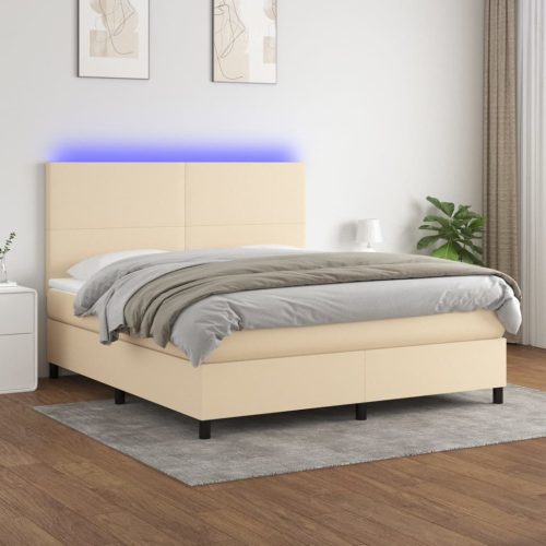 Krevet box spring s madracem LED krem 160x200 cm od tkanine