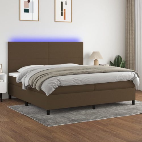 Krevet box spring s madracem LED tamnosmeđi 200x200 cm tkanina