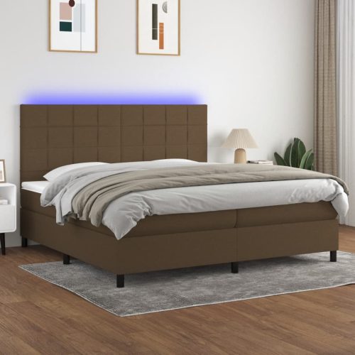 Krevet box spring s madracem LED tamnosmeđi 200x200 cm tkanina