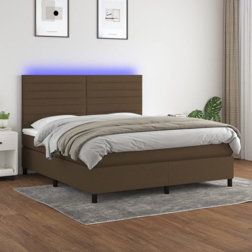 Krevet box spring s madracem LED tamnosmeđi 160x200 cm tkanina