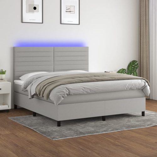 Krevet box spring s madracem LED svjetlosivi 180x200 cm tkanina