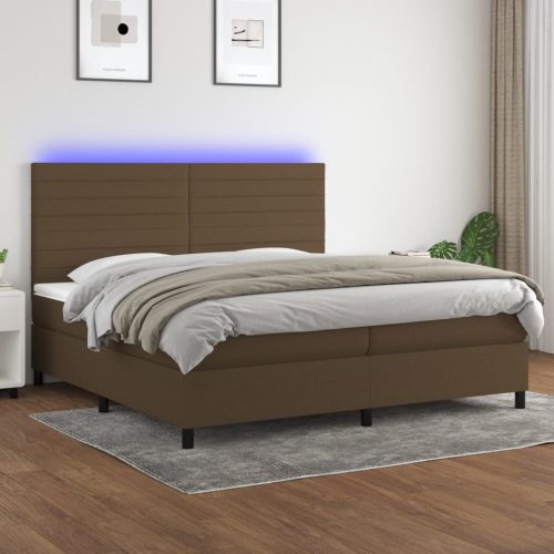 Krevet box spring s madracem LED tamnosmeđi 200x200 cm tkanina