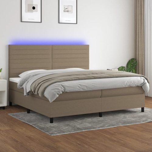 Krevet box spring s madracem LED smeđesivi 200x200 cm tkanina