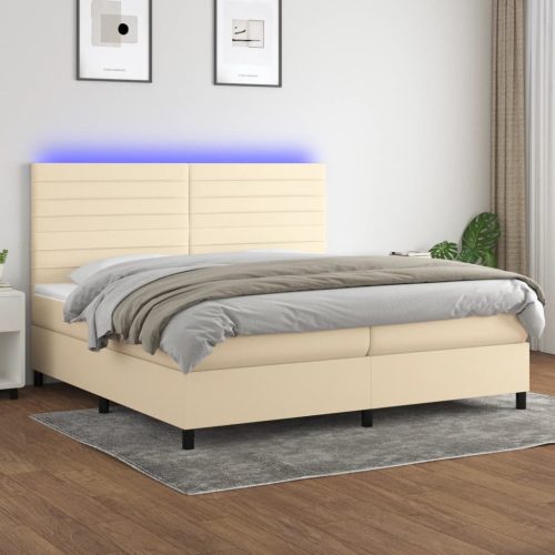 Krevet box spring s madracem LED krem 200x200 cm od tkanine