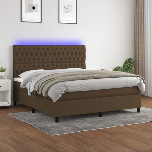 Krevet box spring s madracem LED tamnosmeđi 160x200 cm tkanina