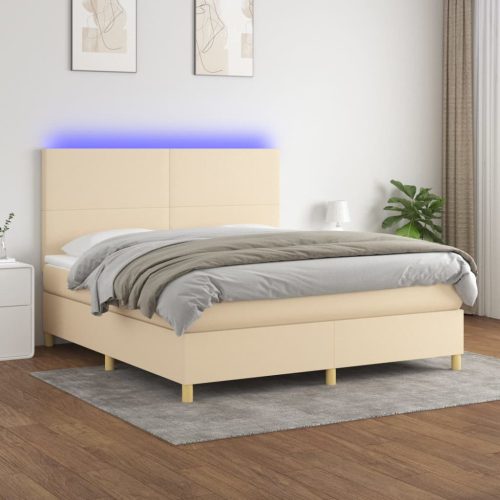 Krevet box spring s madracem LED krem 160x200 cm od tkanine