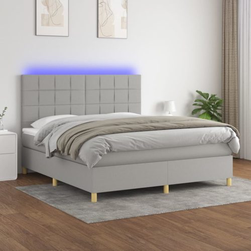 Krevet box spring s madracem LED svjetlosivi 180x200 cm tkanina