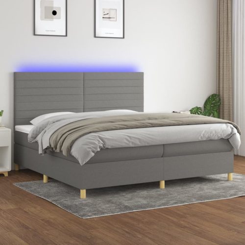 Krevet box spring s madracem LED tamnosivi 200x200 cm tkanina