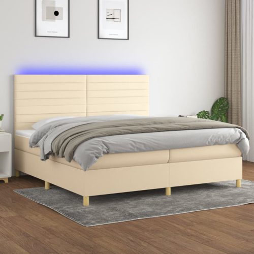 Krevet box spring s madracem LED krem 200x200 cm od tkanine