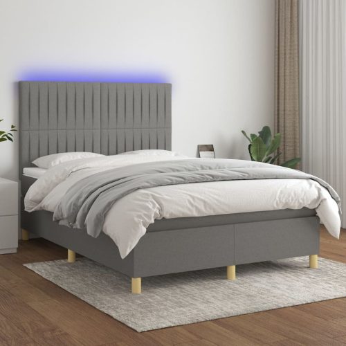 Krevet box spring s madracem LED tamnosivi 140x190 cm tkanina