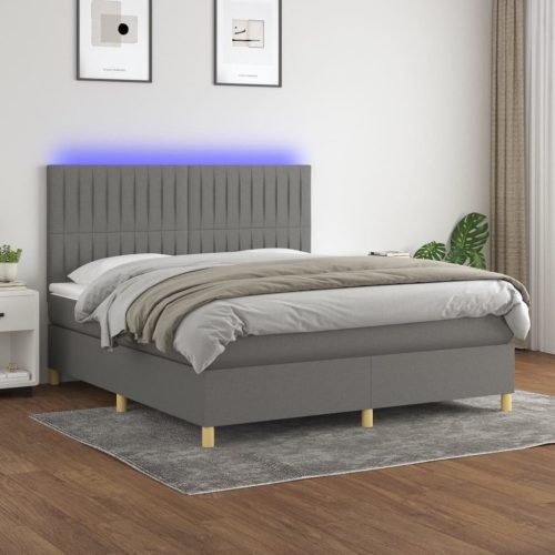 Krevet box spring s madracem LED tamnosivi 180x200 cm tkanina