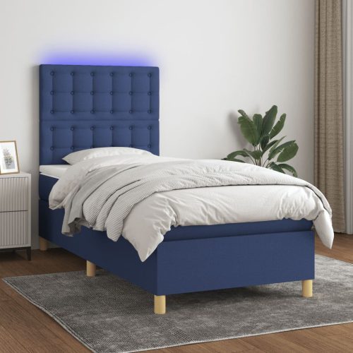 Krevet box spring s madracem LED plavi 80 x 200 cm od tkanine