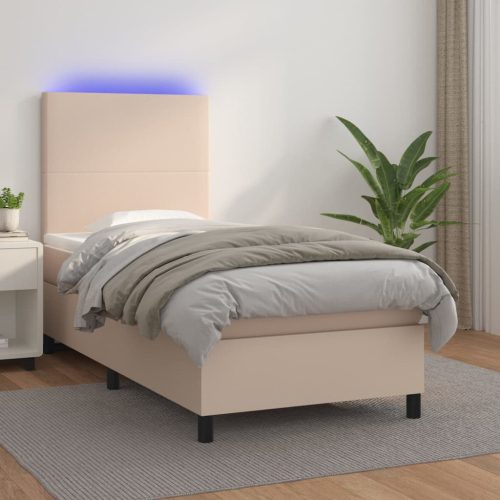 Krevet box spring madrac LED cappuccino 90x200cm umjetna koža