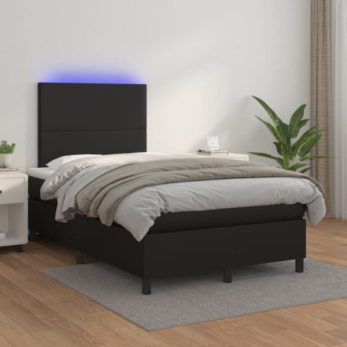 Krevet box spring s madracem LED crni 120x200cm od umjetne kože