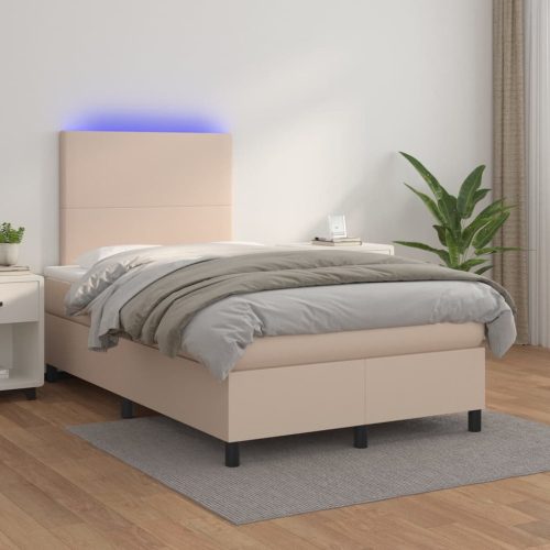 Krevet box spring madrac LED cappuccino 120x200cm umjetna koža