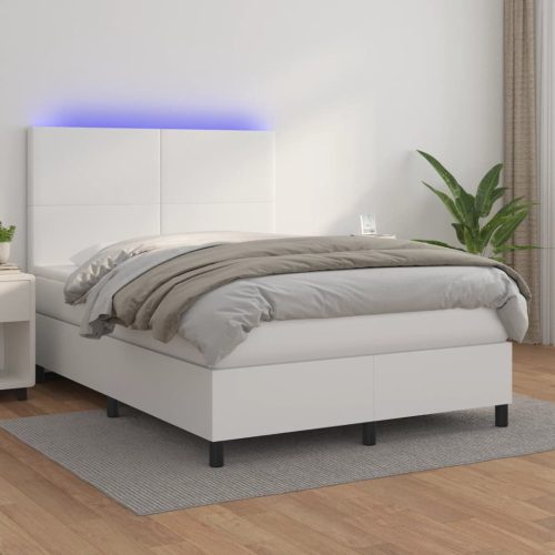 Krevet box spring s madracem LED bijeli 140x200 cm umjetna koža