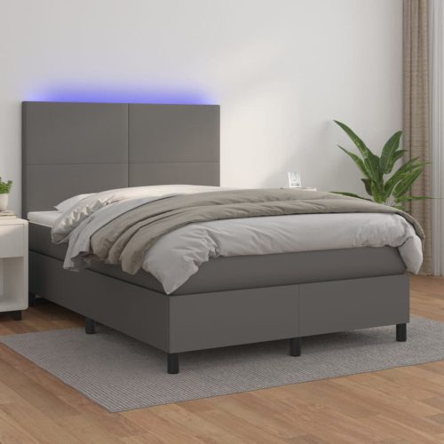 Krevet box spring s madracem LED sivi 140x200cm od umjetne kože