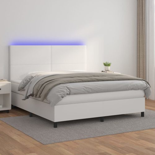 Krevet box spring s madracem LED bijeli 160x200 cm umjetna koža