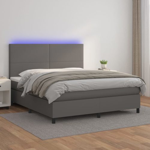 Krevet box spring s madracem LED sivi 180x200cm od umjetne kože