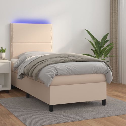 Krevet box spring madrac LED cappuccino 90x200cm umjetna koža