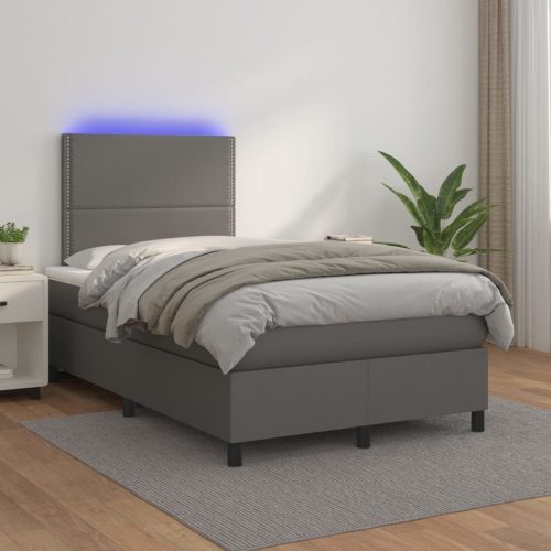 Krevet box spring s madracem LED sivi 120x200cm od umjetne kože