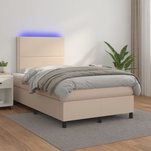 Krevet box spring madrac LED cappuccino 120x200cm umjetna koža