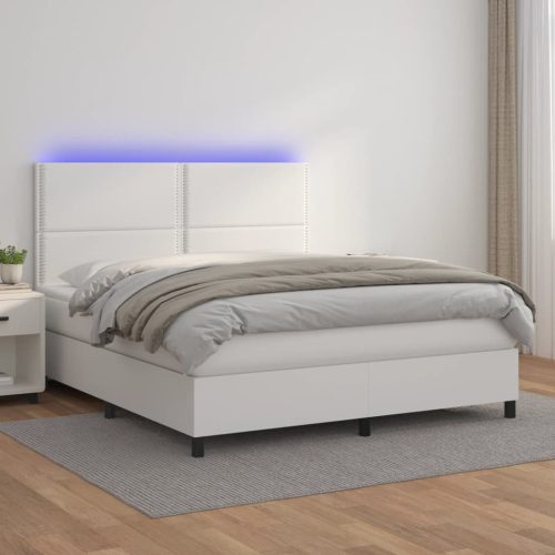 Krevet box spring s madracem LED bijeli 180x200 cm umjetna koža