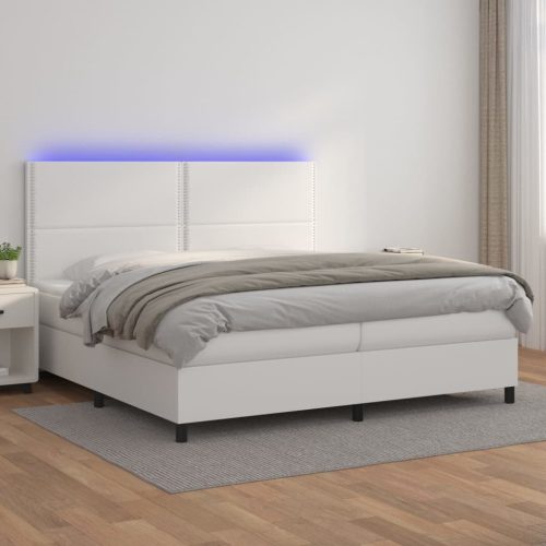 Krevet box spring s madracem LED bijeli 200x200 cm umjetna koža