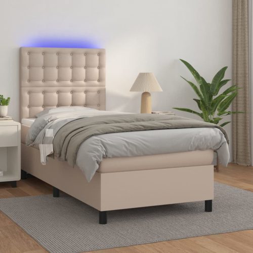 Krevet box spring madrac LED cappuccino 90x200cm umjetna koža