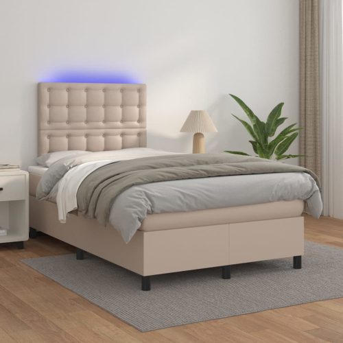 Krevet box spring madrac LED cappuccino 120x200cm umjetna koža