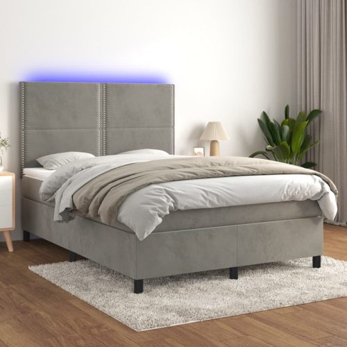 Krevet box spring s madracem LED svjetlosivi 140x190 cm baršun