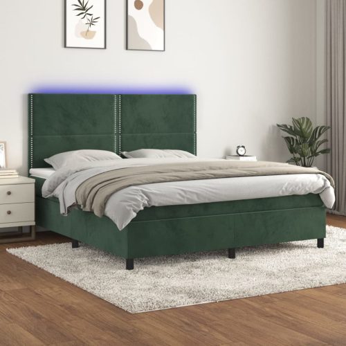 Krevet box spring s madracem LED tamnozeleni 160x200 cm baršun