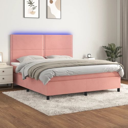 Krevet box spring s madracem LED ružičasti 180x200cm baršunasti