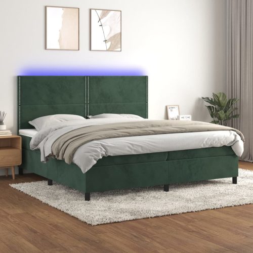 Krevet box spring s madracem LED tamnozeleni 200x200 cm baršun