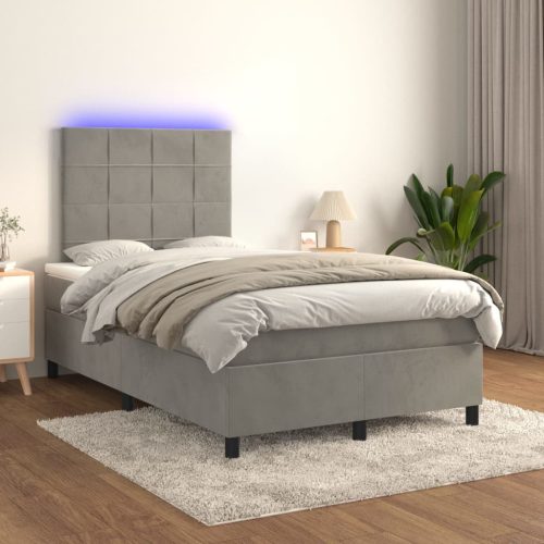 Krevet box spring s madracem LED svjetlosivi 120x200 cm baršun