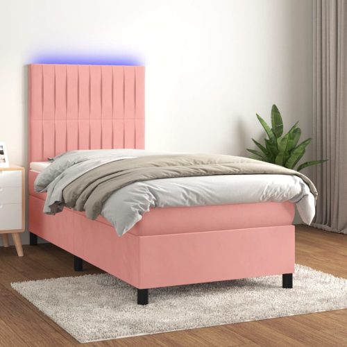 Krevet box spring s madracem LED ružičasti 90x200 cm baršunasti